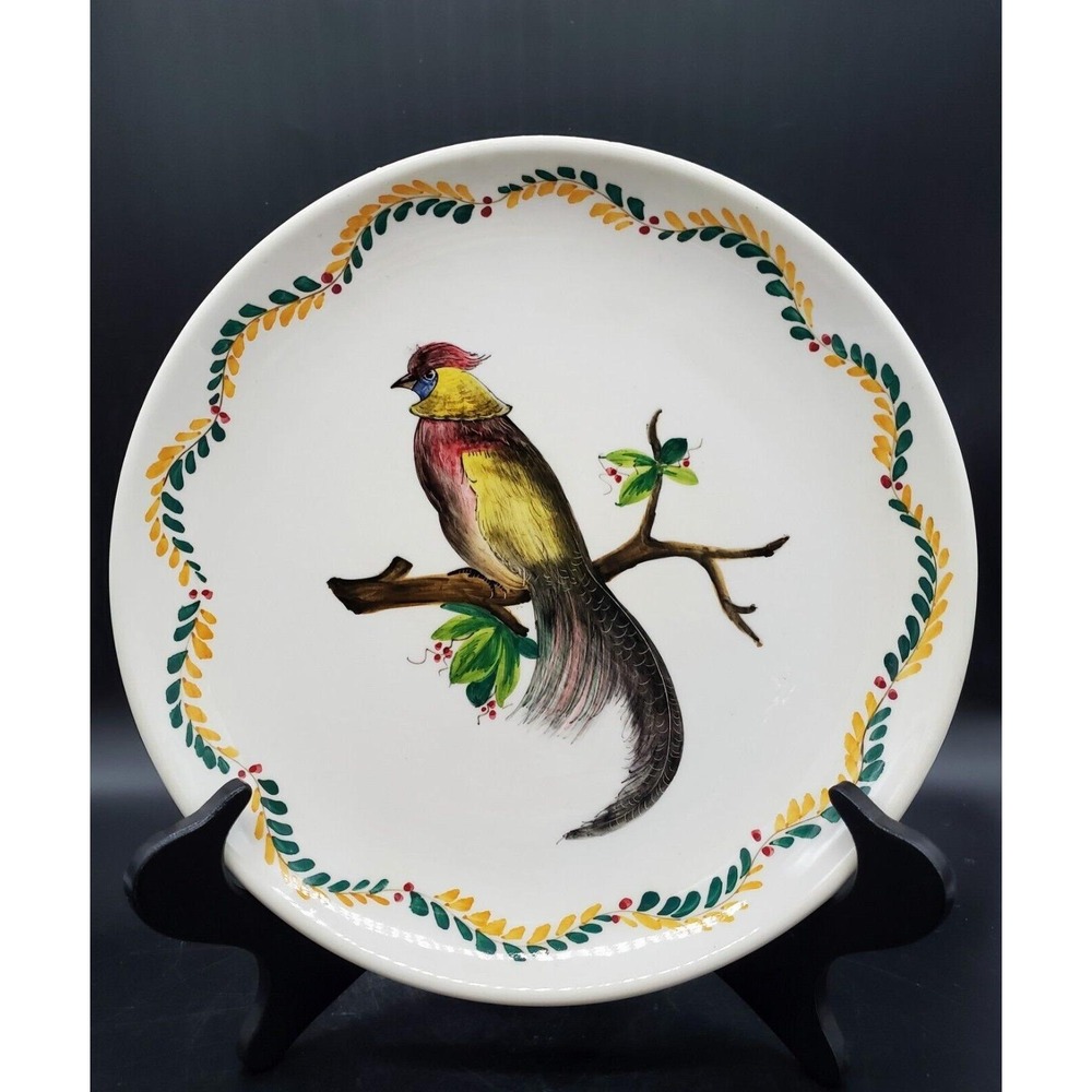 Vintage Italian Bird of Paradise Bird Plate Handpainted Pottery Italy 11"